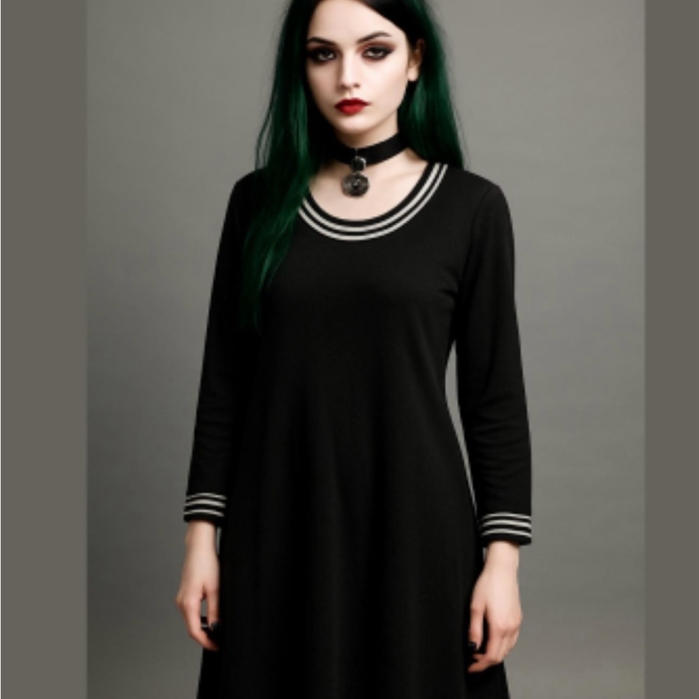 Clifford And Wills black stretchy dress With White Size M Stretchy gothic